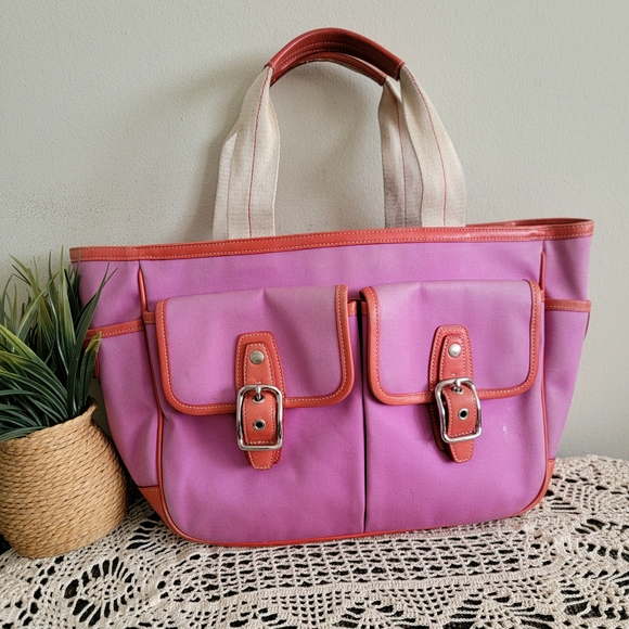 Coach Pink And Orange Double Pockets Handbag - Picture 1 of 12